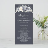 Silver Grey Ivory Floral Winter Rustic Wedding Pro Programmakaart (Staand voorkant)