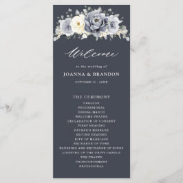 Silver Grey Ivory Floral Winter Rustic Wedding Pro Programmakaart