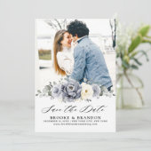 Silver Grey Ivory Floral Winter Rustic Wedding Sav Save The Date (Staand voorkant)