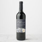 Silver Grey Ivory Floral Winter Rustic Wedding Win Wijn Etiket (Voorkant)