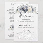 Silver Grey Ivory Floral Winter Wedding Programme (Voorkant / Achterkant)