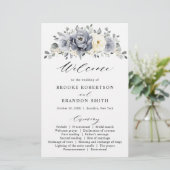 Silver Grey Ivory Floral Winter Wedding Programme (Staand voorkant)