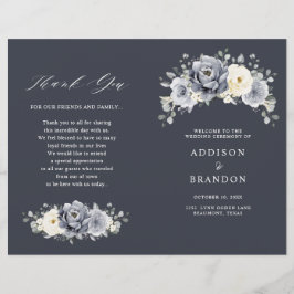 Silver Grey Ivory Floral Winter Wedding Programme