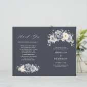 Silver Grey Ivory Floral Winter Wedding Programme (Staand voorkant)