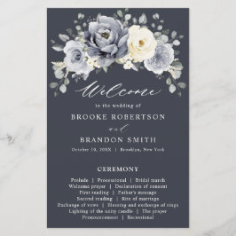 Silver Grey Ivory Floral Winter Wedding Programme