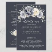 Silver Grey Ivory Floral Winter Wedding Programme (Voorkant / Achterkant)