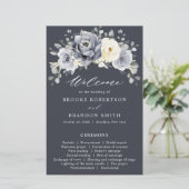 Silver Grey Ivory Floral Winter Wedding Programme (Staand voorkant)