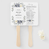 Silver Grey Ivory Floral Winter Wedding Programme Handwaaier (Voorkant en achterkant)