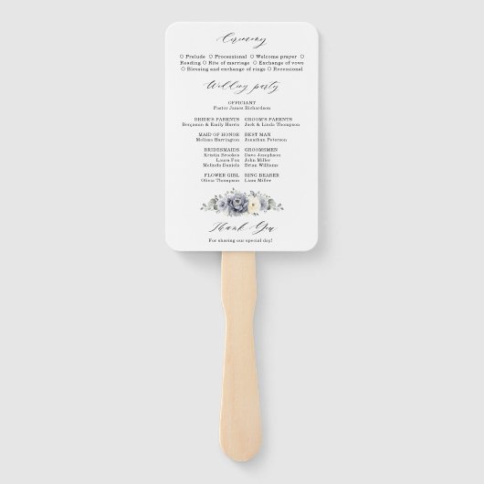 Silver Grey Ivory Floral Winter Wedding Programme Handwaaier (Achterkant)