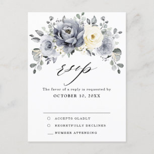 Silver Grey Ivory Floral Winter Wedding RSVP Briefkaart