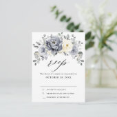 Silver Grey Ivory Floral Winter Wedding RSVP Briefkaart (Staand voorkant)