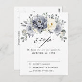 Silver Grey Ivory Floral Winter Wedding RSVP Briefkaart (Voorkant / Achterkant)