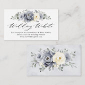 Silver Grey Ivory Floral Winter Wedding Website Informatiekaartje (Voorkant / Achterkant)