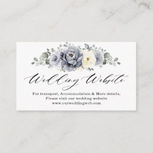 Silver Grey Ivory Floral Winter Wedding Website Informatiekaartje