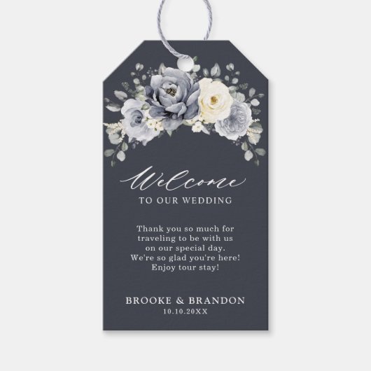 Silver Grey Ivory Floral Winter Wedding Welcome G Cadeaulabel (Voorkant)