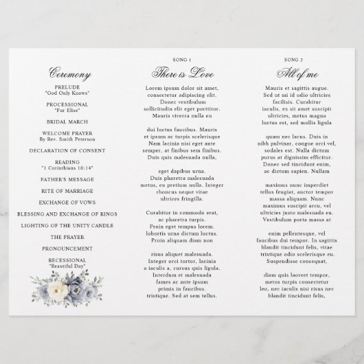 Silver Grey Ivory Winter Wedding Tri-Fold Programm (Achterkant)