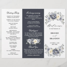 Silver Grey Ivory Winter Wedding Tri-Fold Programm