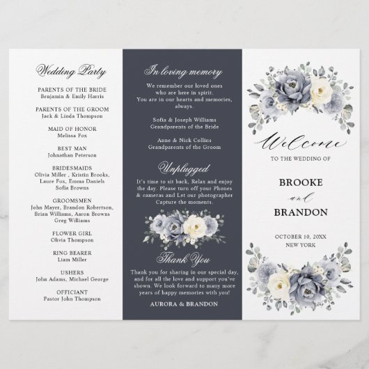 Silver Grey Ivory Winter Wedding Tri-Fold Programm (Voorkant)