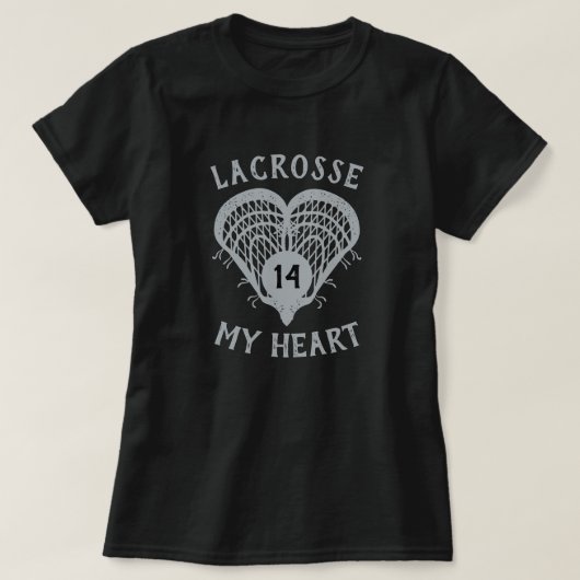 Silver Grey Lacrosse My Heart T-Shirt (Design voorkant)