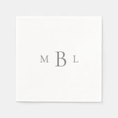 Silver/Grey Large Monogram White Wedding Cocktail Servet (Voorkant)