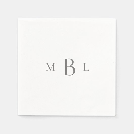 Silver/Grey Large Monogram White Wedding Cocktail Servet (Voorkant)