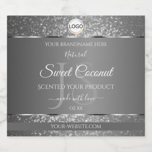 Silver Grey Logo Initialen Glitter Productlabels Likeurfles Etiket (Enkel label)