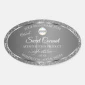 Silver Grey Logo Initialen Glitter Productlabels Ovale Sticker (Voorkant)