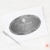 Silver Grey Logo Initialen Glitter Productlabels Ovale Sticker (Envelop)