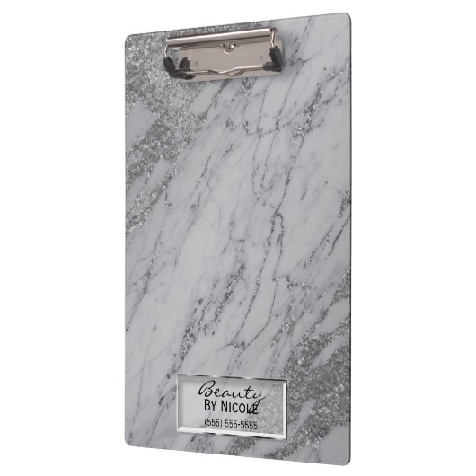Silver Grey Marble Moderne Mode Gepersonaliseerd Klembord (Links)