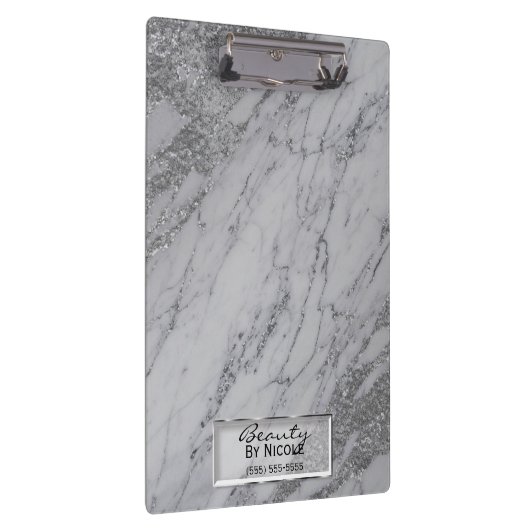 Silver Grey Marble Moderne Mode Gepersonaliseerd Klembord (Rechts)