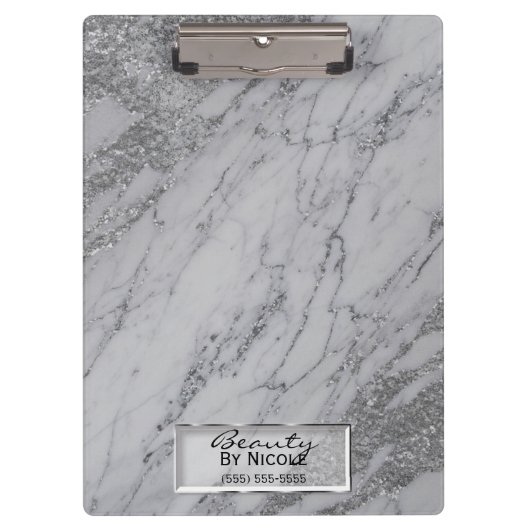 Silver Grey Marble Moderne Mode Gepersonaliseerd Klembord (Voorkant)