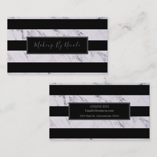 Silver Grey Marble Stripes Chic Modern Glam Visitekaartje (Voorkant / Achterkant)