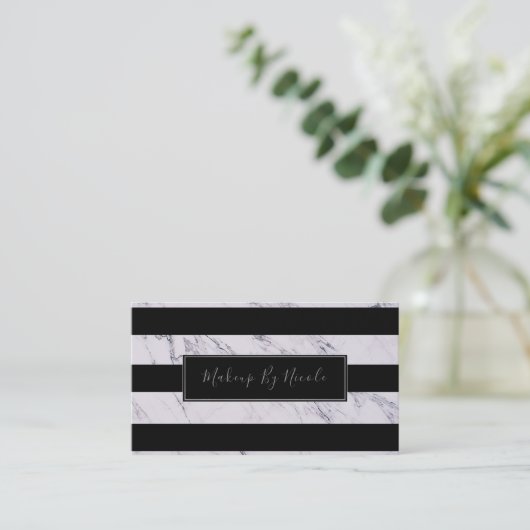 Silver Grey Marble Stripes Chic Modern Glam Visitekaartje (Staand voorkant)