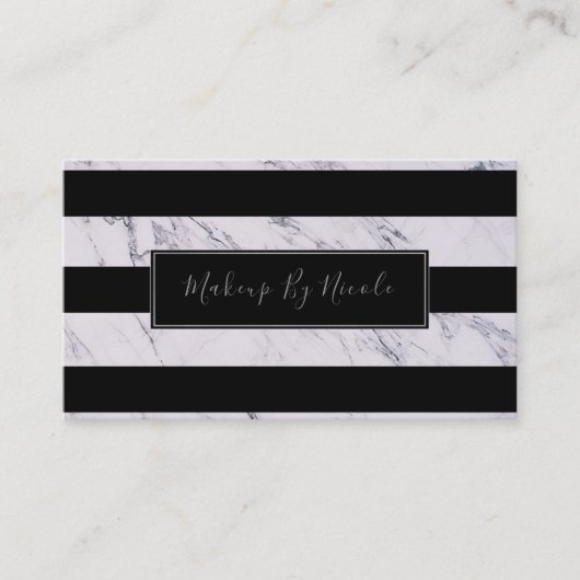 Silver Grey Marble Stripes Chic Modern Glam Visitekaartje (Voorkant)