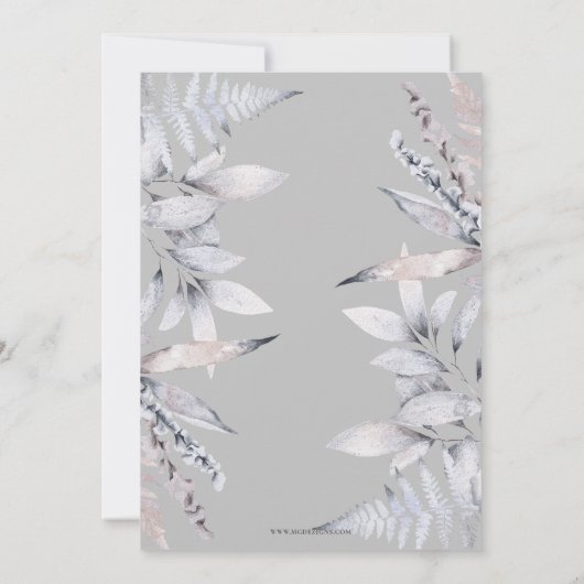 Silver Grey Mauve Floral Gradual Party Kaart (Achterkant)
