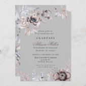 Silver Grey Mauve Floral Gradual Party Kaart (Voorkant / Achterkant)