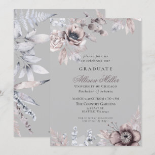 Silver Grey Mauve Floral Gradual Party Kaart