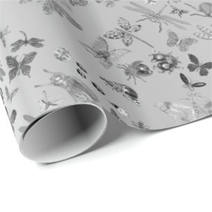 Silver Grey Meadow Butterfly snijdt Pareltjes Diam Cadeaupapier