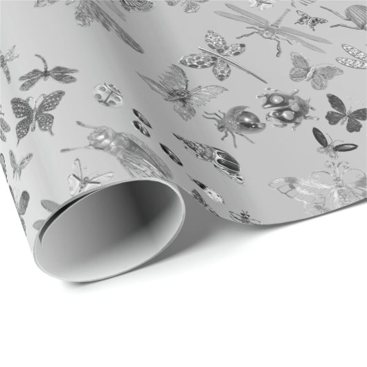 Silver Grey Meadow Butterfly snijdt Pareltjes Diam Cadeaupapier (Rol Hoek)