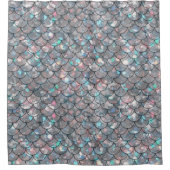 Silver Grey Mermaid Fish Scales Holografisch Douchegordijn (Voorkant)