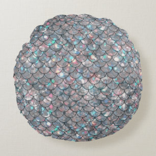 Silver Grey Mermaid Fish Scales Holografisch Rond Kussen