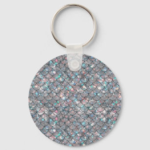 Silver Grey Mermaid Fish Scales Holografisch Sleutelhanger