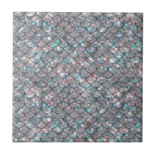 Silver Grey Mermaid Fish Scales Holografisch Tegeltje