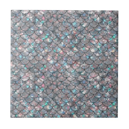 Silver Grey Mermaid Fish Scales Holografisch Tegeltje (Voorkant)