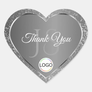 Silver Grey met Logo Initialen Glitter Bedankt Hart Sticker