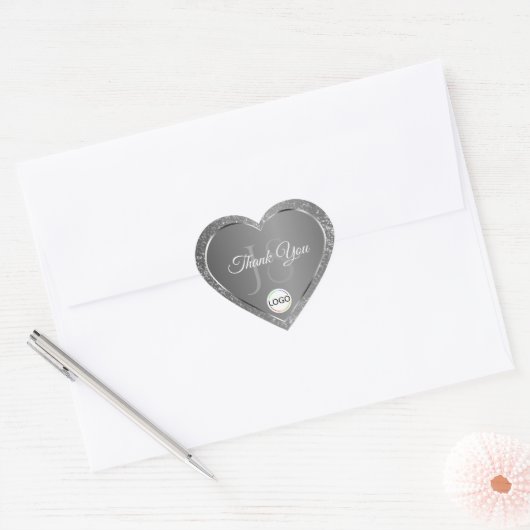 Silver Grey met Logo Initialen Glitter Bedankt Hart Sticker (Envelop)