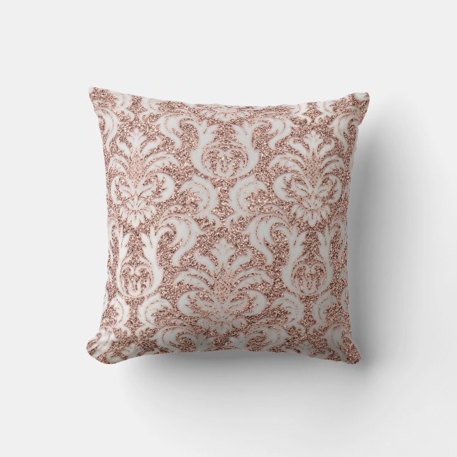 Silver Grey Metal Damask Roos Roze Blush Glitter Kussen (Voorkant)