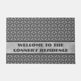 Silver Grey Metal Flowers met Pareltjes Patroon Deurmat