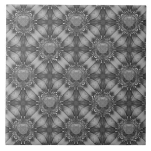 Silver Grey Metal Flowers met Pareltjes Patroon Tegeltje