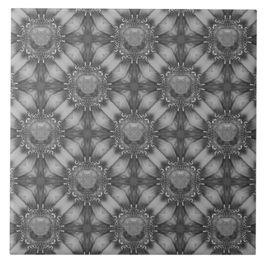 Silver Grey Metal Flowers met Pareltjes Patroon Tegeltje (Voorkant)